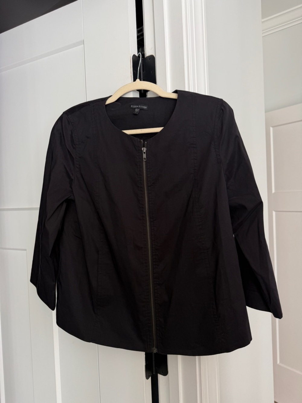 Eileen Fisher Ramie Black Zip Front Jacket